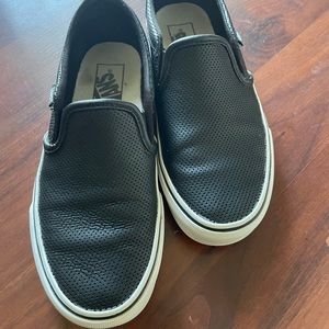 Black Leather Vans Slip Ons